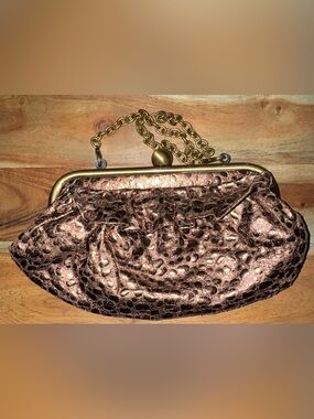 Unlisted Metallic Bronze Textured Chain-Handle Clutch, 7 1/2” w x 5” h